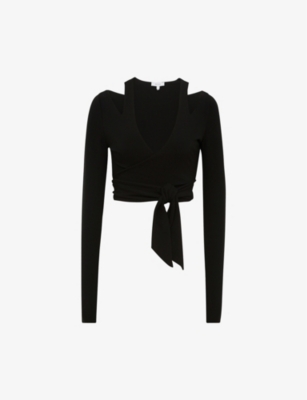 Reiss Womens Black Camille Tie-front Stretch-woven Top In Black