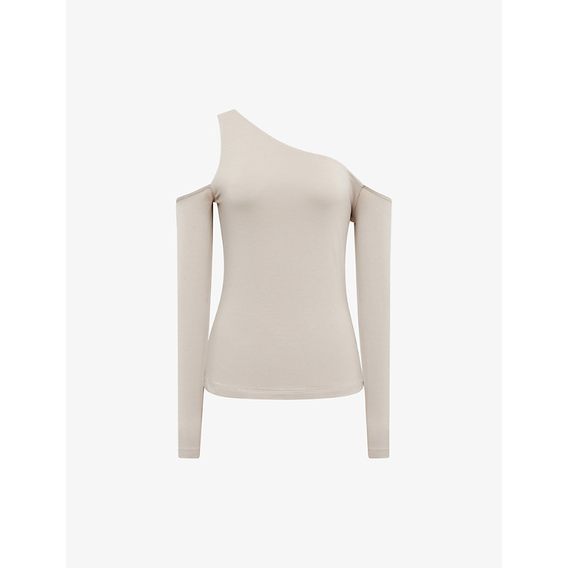 REISS REISS WOMEN'S CHAMPAGNE ROSIE ASYMMETRIC OFF-THE-SHOULDER STRETCH-JERSEY TOP,62241725