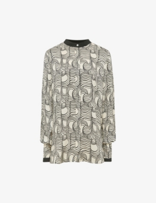 Reiss Jess Swirl Print Blouse In Cream/black