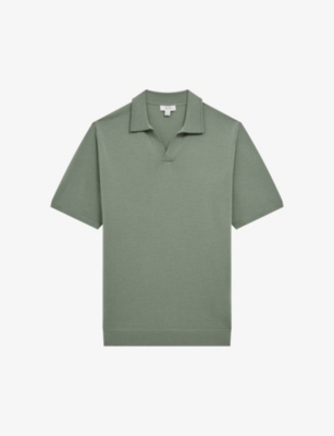 Reiss Duchie Open Collar Merino Polo In Kale