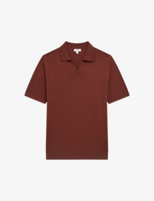 Reiss Mens Russet Duchie Open-collar Wool Polo Shirt