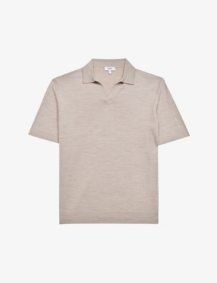 Reiss Duchie Open-collar Wool Polo Shirt In Wheat Melange