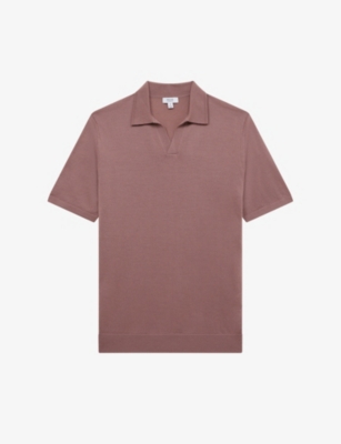 Reiss Sienna Ribbed Wool Blend Polo Top, Camel, XS