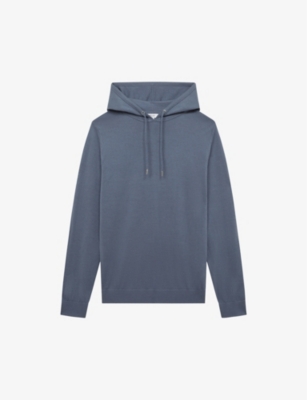 Reiss Mens Nickel Blue Holland Slim-fit Wool Hoody