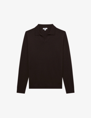 Reiss Mens Bitter Chocolat Milburn Open-collar Wool Jumper