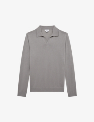 Reiss Mens Flint Grey Milburn Open-collar Wool Jumper In Flint Gray