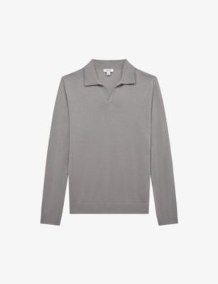 Reiss Mens Flint Grey Milburn Open-collar Wool Jumper In Flint Gray