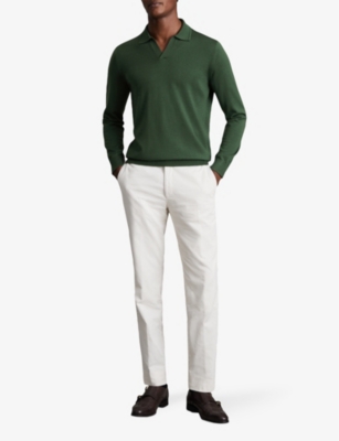 Shop Reiss Men's Hunting Green Milburn Open-collar Wool Jumper