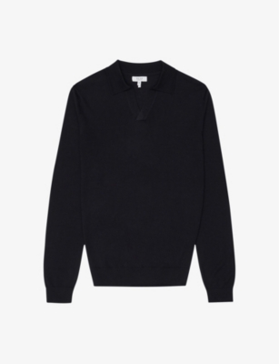 Shop Reiss Mens Vy Milburn Open-collar Wool Jumper In Navy