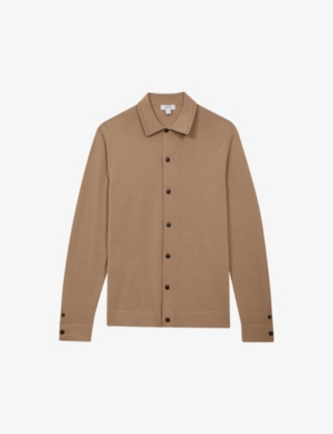 Reiss Camel Merino Wool Button-through Cardigan In Camel