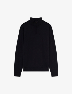 Reiss Blackhall Wool Funnel Neck Half Zip Pullover In Black