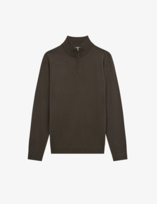 Reiss Mens Dark Military G Blackhall Funnel-neck Merino-wool Jumper