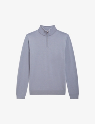 Reiss Blackhall Funnel-neck Merino-wool Jumper In Dove Blue