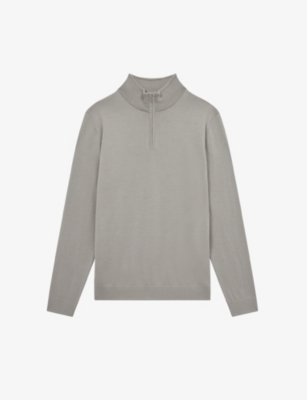 Reiss Mens Flint Grey Blackhall Funnel-neck Merino-wool Jumper