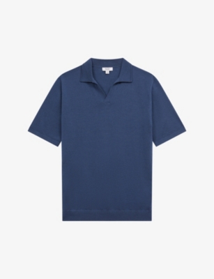 Reiss Mens Azure Duchie Open-neck Wool Polo Shirt In Azure
