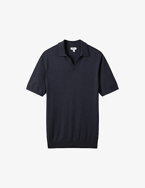 REISS: Duchie open-neck wool polo shirt