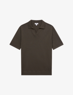 Reiss Mens Dark Military G Duchie Open-neck Wool Polo Shirt In Dark Military G