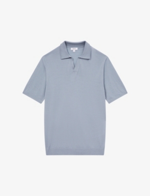 Reiss Mens Dove Blue Duchie Open-neck Wool Polo Shirt In Dove Blue