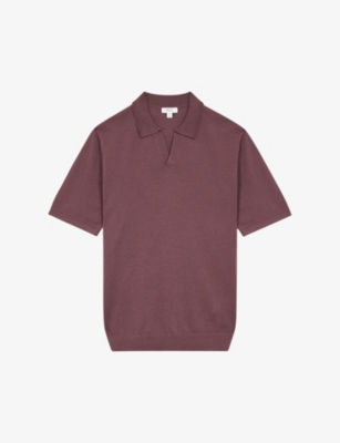 Reiss Mens Mahogany Duchie Open-neck Wool Polo Shirt