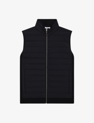 Reiss Navy Hybrid Quilt And Knit Zip-through Gilet In Navy