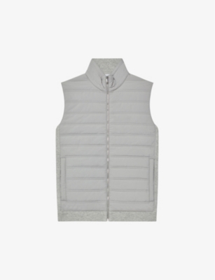 Reiss Mens Soft Grey High-collar Quilted Woven Gilet
