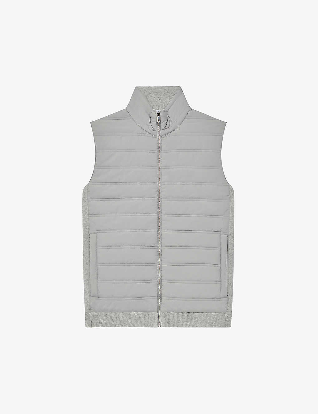 Reiss Mens Soft Grey High-collar Quilted Woven Gilet