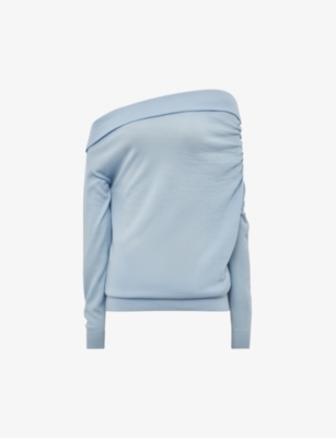 Reiss Gracey Asymmetric Off The Shoulder Sweater In Blue