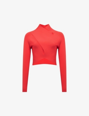 Reiss Womens Coral Elsie Draped-neck Knitted Top