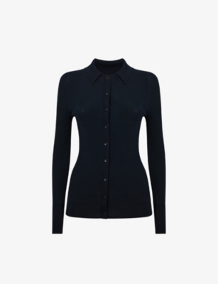 Reiss Sandy Ribbed Knit Shirt In Navy