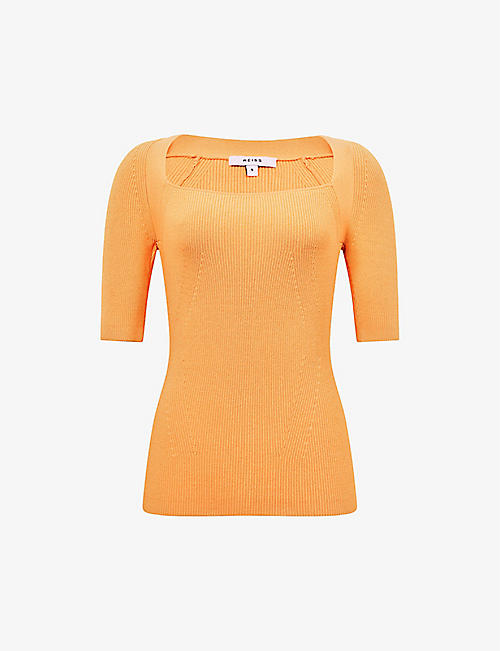 REISS: Tina square-neck stretch-woven jumper
