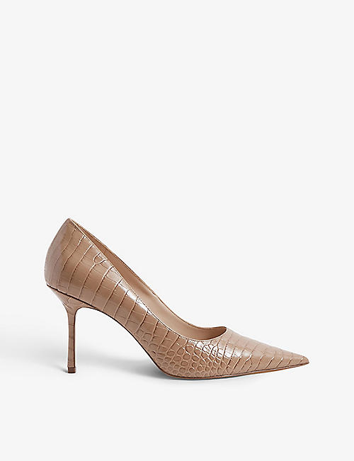 REISS: Elina croc-embossed leather court shoes