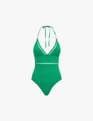 Reiss Womens Green Ray Halter-neck Swimsuit