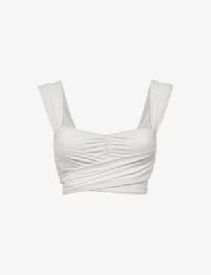 Reiss Womens White Cristina Wrap-front Bikini Top