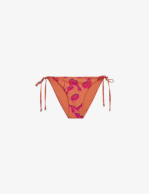 REISS: Thia triangle graphic-print stretch recycled-nylon bikini bottoms