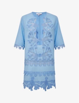 REISS: Etta embroidered cotton-blend kaftan