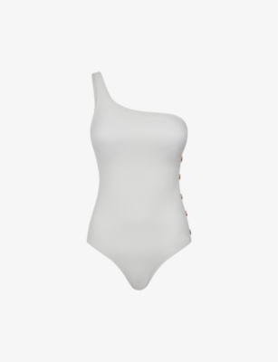 Reiss Bethany Asymmetric One Piece Swimsuit In White