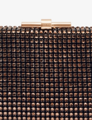 REISS: Adaline chain-strap crystal-embellished woven clutch bag