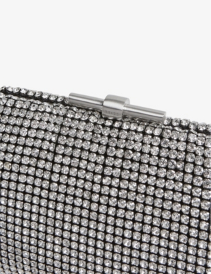REISS: Adaline chain-strap crystal-embellished woven clutch bag