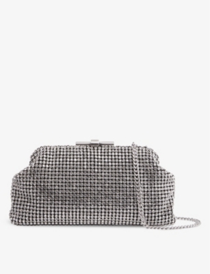 REISS: Adaline chain-strap crystal-embellished woven clutch bag