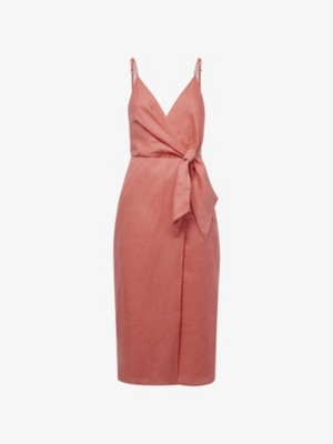 Reiss Esme Linen Dress In Coral