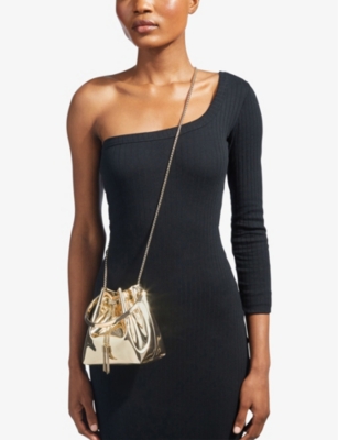 Shop Jimmy Choo Gold Bon Bon Metallic-woven Top-handle Bag