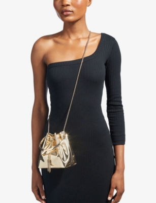 JIMMY CHOO: Bon Bon metallic-woven top-handle bag