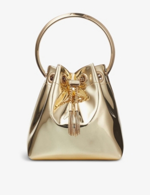 JIMMY CHOO: Bon Bon metallic-woven top-handle bag