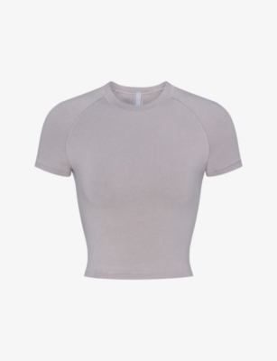 Skims Gray Cropped T-shirt In Light Heather Grey