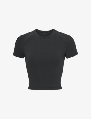 Skims Womens Onyx New Vintage Cropped Stretch-cotton T-shirt