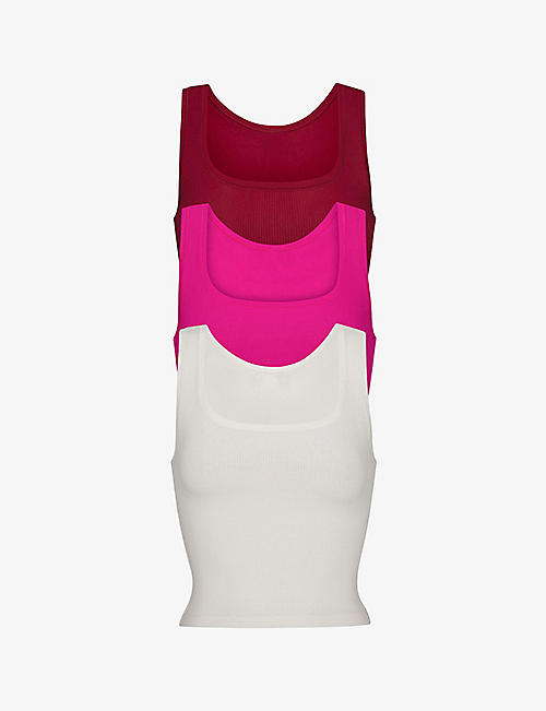 SKIMS: Ribbed stretch-cotton tank top pack of three