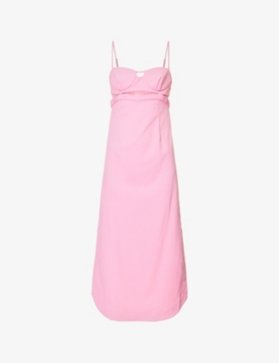 Simkhai Alessi Mesh-trimmed Stretch-poplin Midi Dress In Taffy