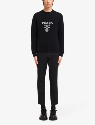 Prada Logo Wool And Cashmere Sweater In Black