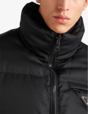 PRADA Re-Nylon logo plaque recycled nylon down jacket