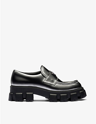 PRADA: Monolith brushed leather loafers